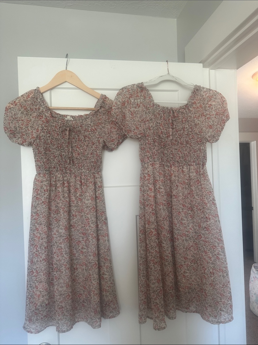 2 matching girls dresses! Hayden Cream Dresses / Pink Floral Pattern: M&L sizes